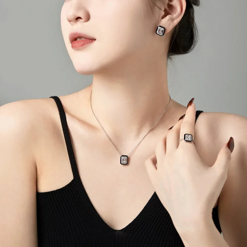 S925 Sterling Silver Ring Necklace And Earring Suit - AURIEVAA