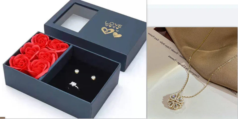 Retro Magnetic Folding Heart Shaped Four Leaf Clover Pendant Necklace Women Love Clavicle Chain Gifts Openable Choker Jewelry - AURIEVAA