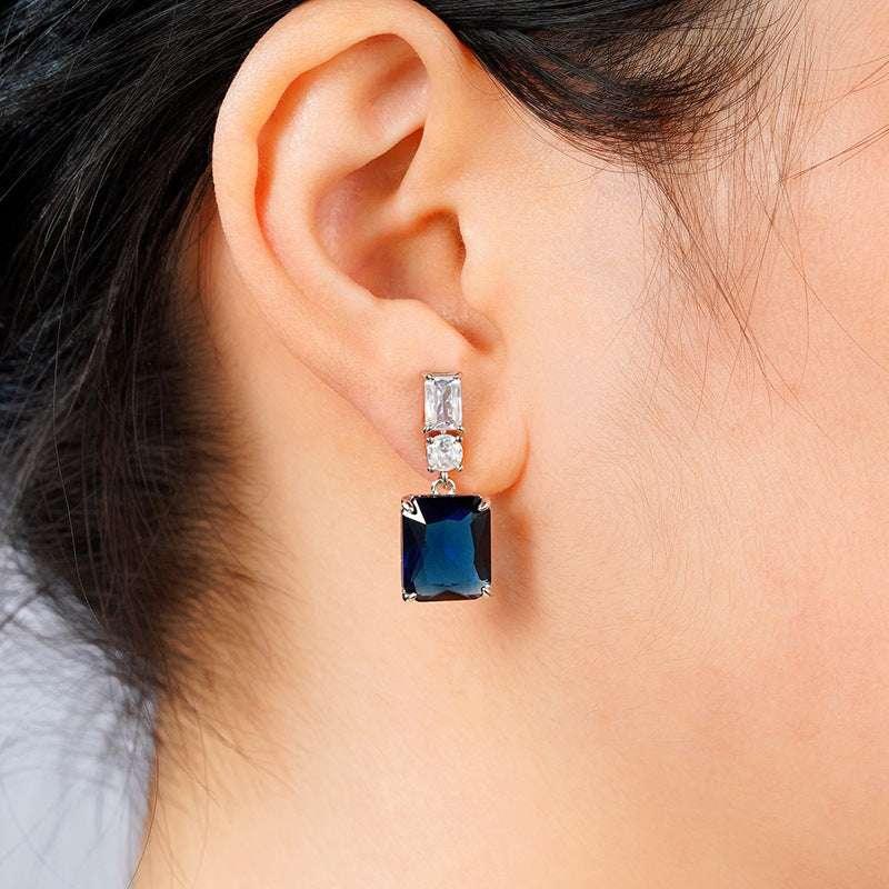 Blue Contrast Zircon Earrings Fashionable Women - AURIEVAA