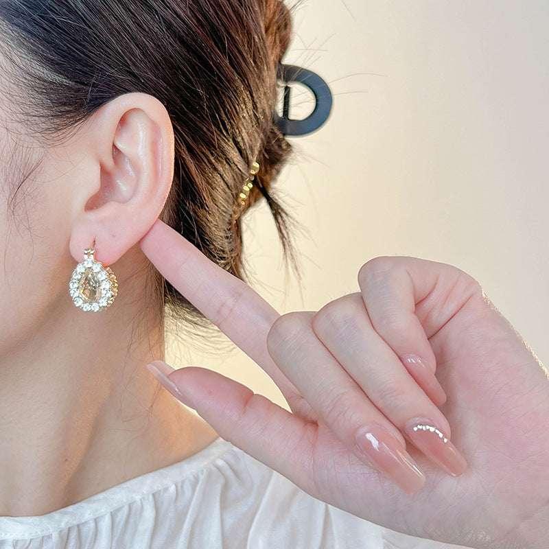 Fashion Double-sided Rhinestone Zircon Water Drops Ear Clip - AURIEVAA
