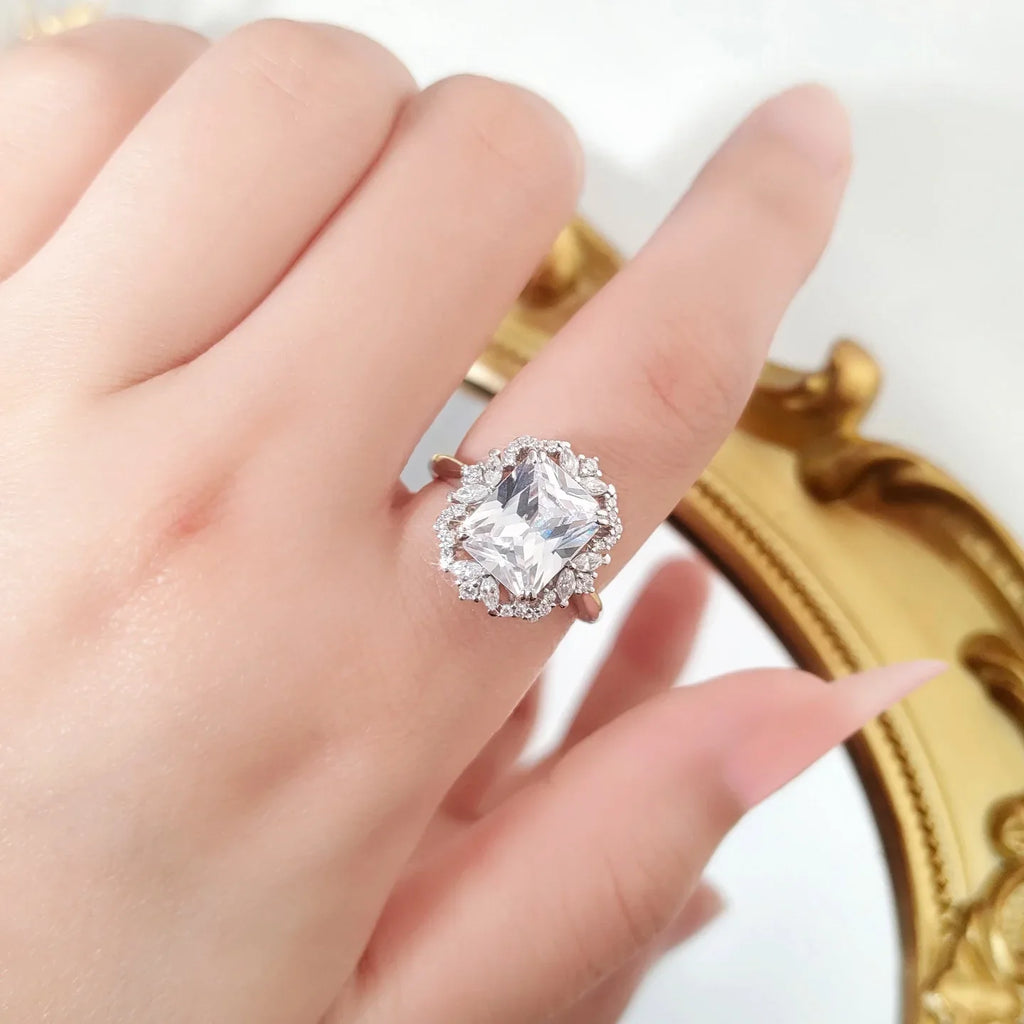 4 Karat Zircon 810 Square Diamond Sterling Silver Ring For Women - AURIEVAA