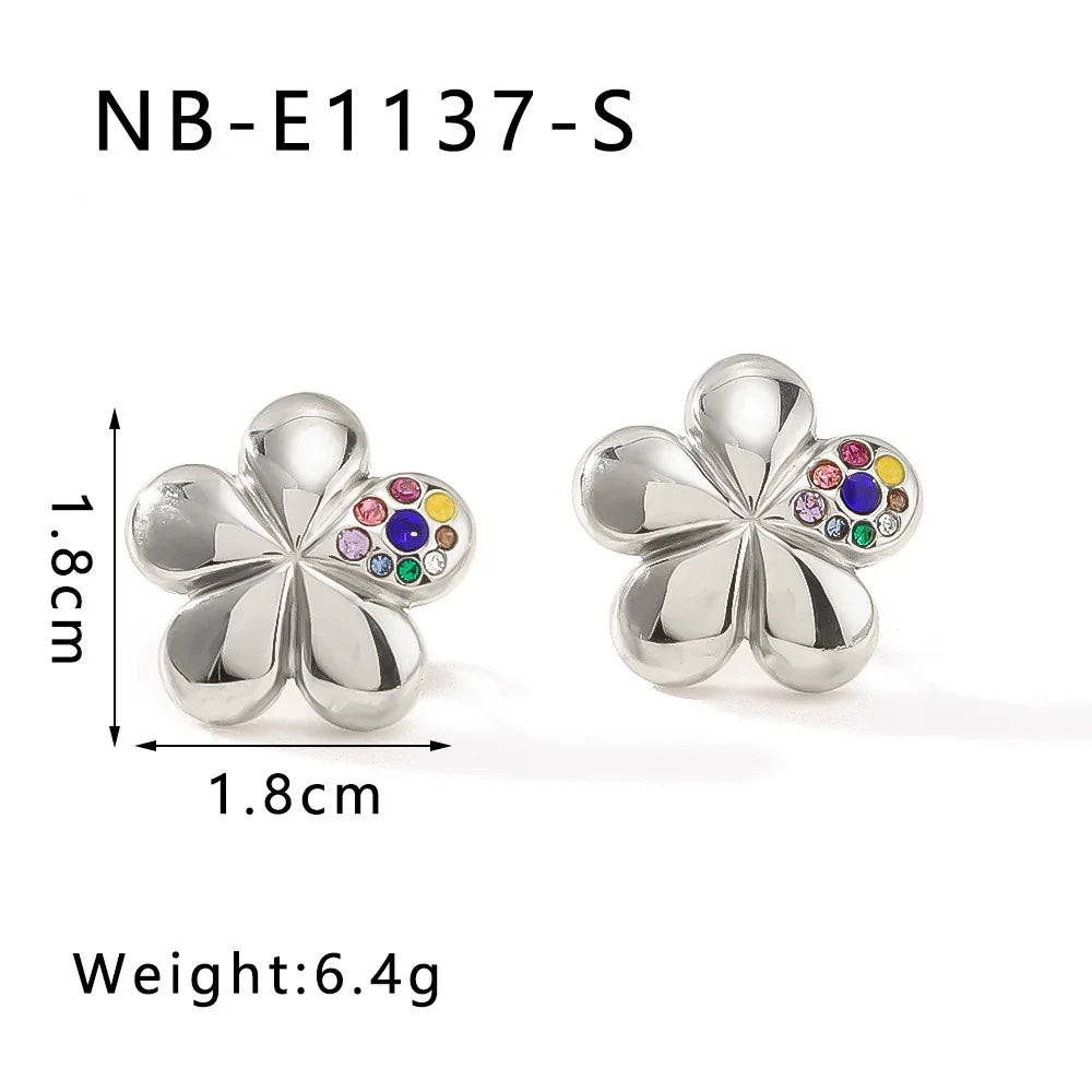 Popular Flower Earrings Inlaid With Diamond Stainless Steel - AURIEVAA
