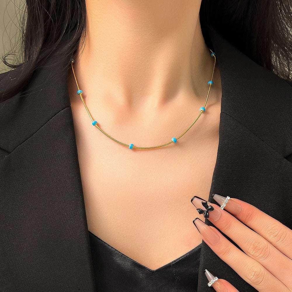 Titanium Steel Ball Drop Glaze Necklace For Women With A Colorless And Advanced Sense, Simple And Versatile Collar Chain Accessories - AURIEVAA