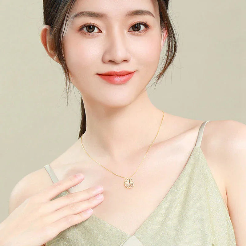 Retro Magnetic Folding Heart Shaped Four Leaf Clover Pendant Necklace Women Love Clavicle Chain Gifts Openable Choker Jewelry - AURIEVAA