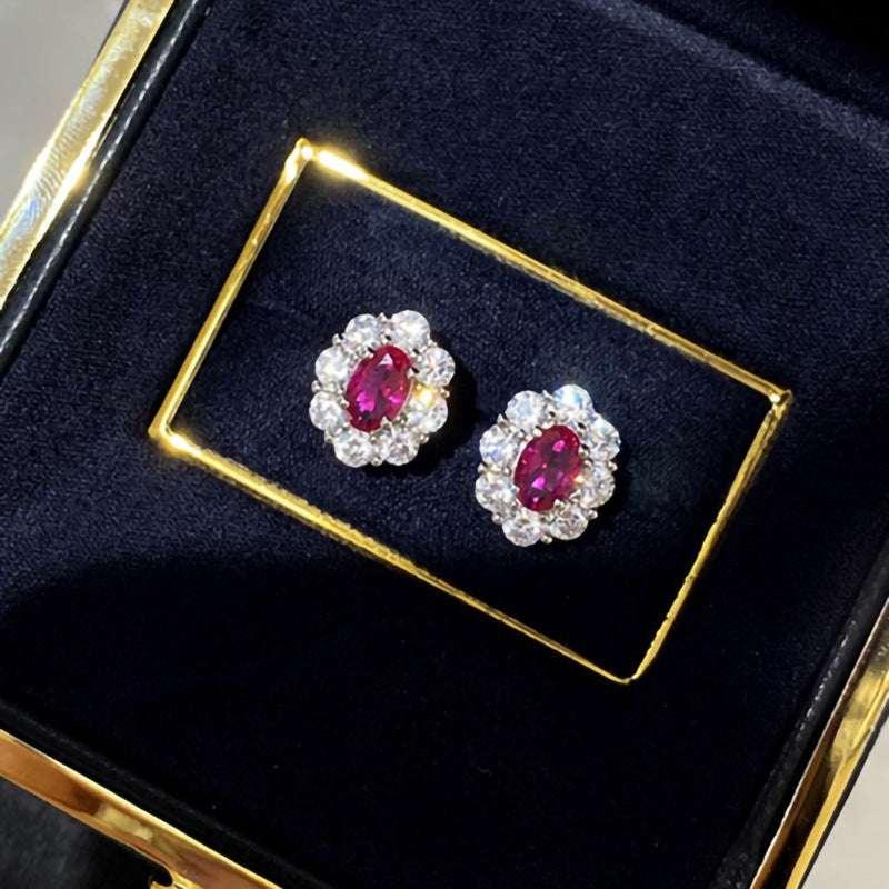 Simulated Ruby Oval Fashion Trendy Temperament Earrings - AURIEVAA