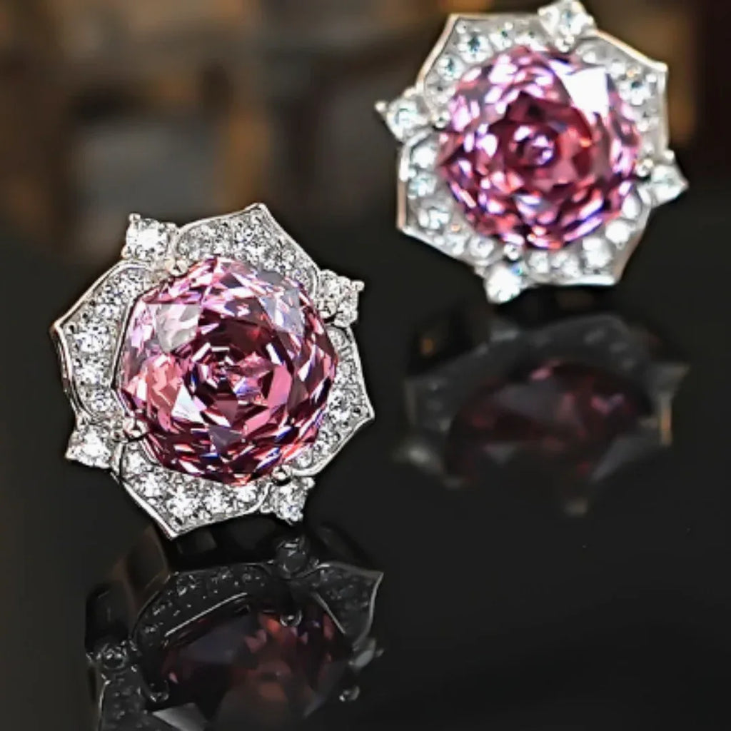 Purple Flower Earrings 925 Silver Inlaid With High Carbon Diamonds - AURIEVAA