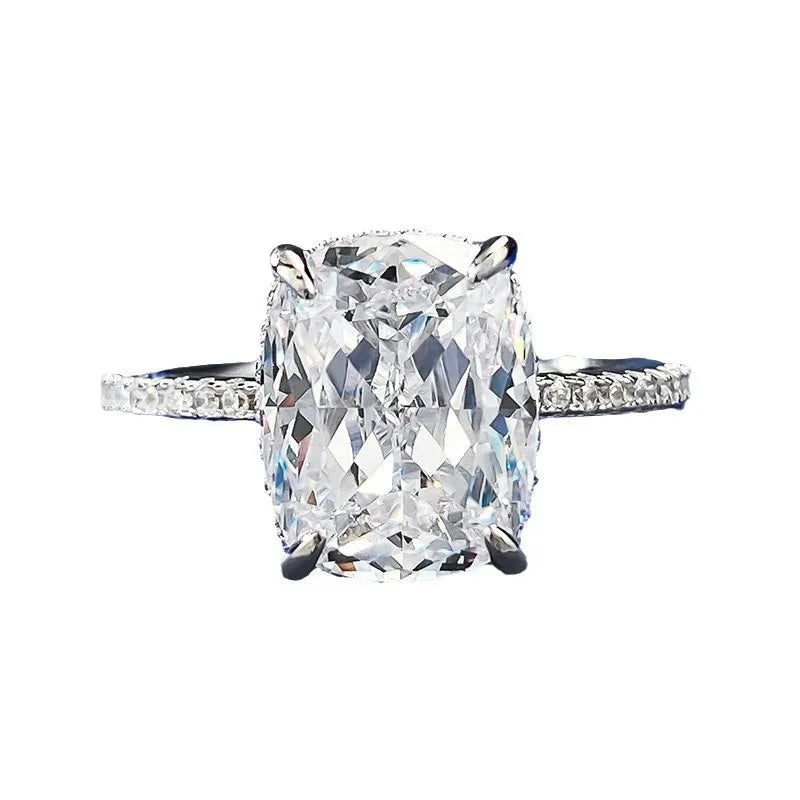 S925 Silver Four-claw White Square Diamond Ring - AURIEVAA