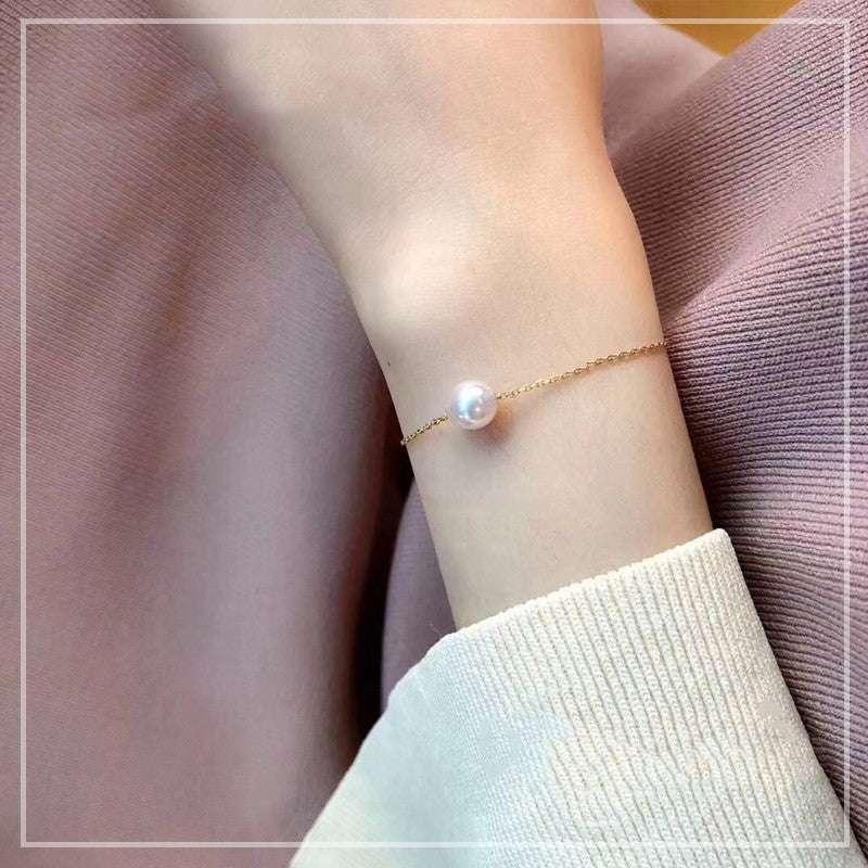 Single 18K Gold Japanese Akoya sea pearl bracelet adjusts natural rose white color gold flawless bulb - AURIEVAA