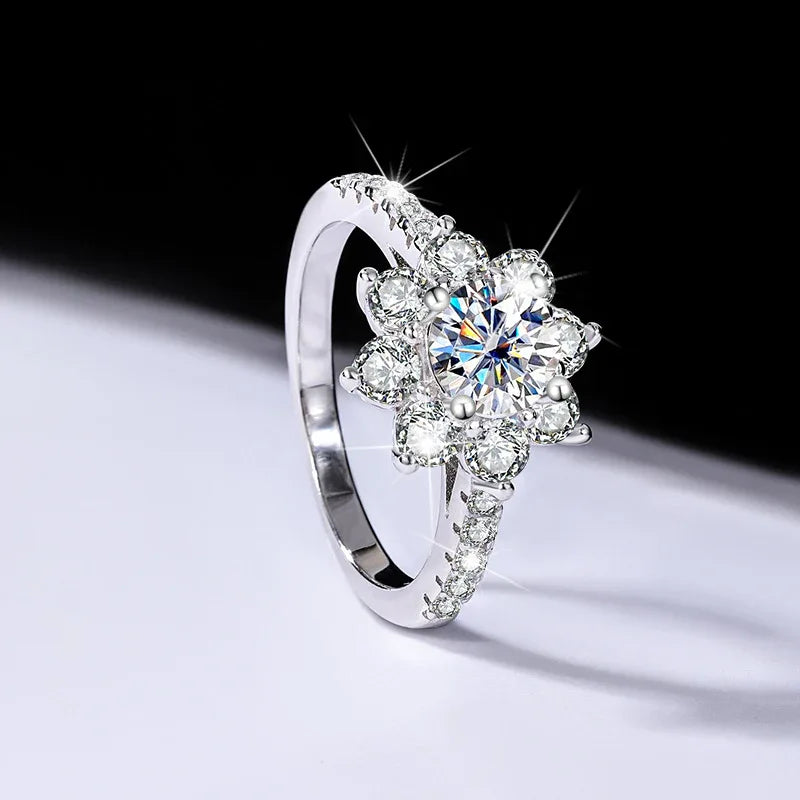 Sterling Silver 925 Moissanite Ring Female Flower Diamond - AURIEVAA