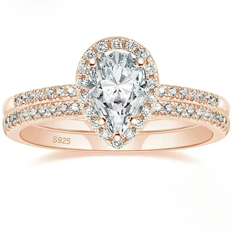 S925 Inlaid Water Drop Pear-shaped Zircon Women's Ring - AURIEVAA