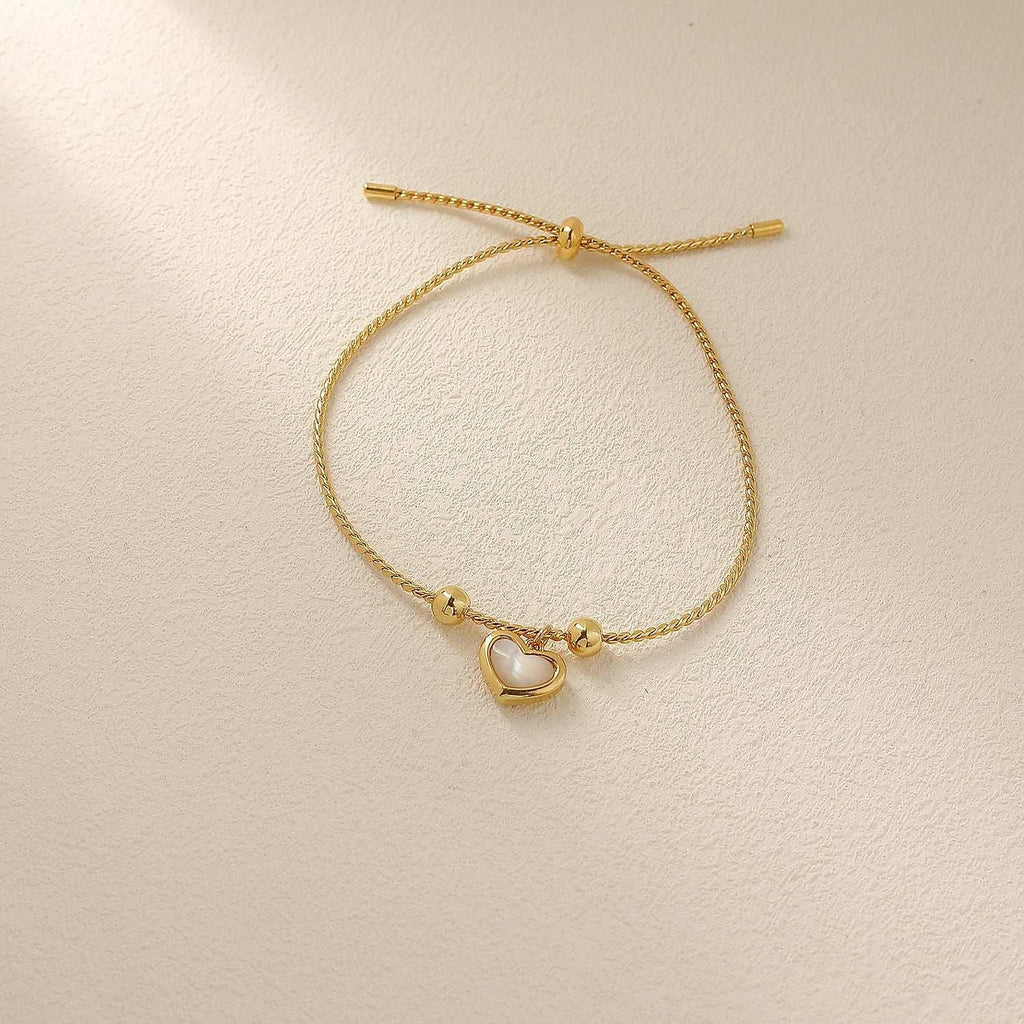 Shell White Fritillary Peach Heart Love Bracelet Pullable Bead Adjustable Jewelry - AURIEVAA