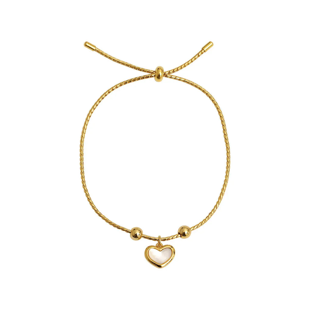 Shell White Fritillary Peach Heart Love Bracelet Pullable Bead Adjustable Jewelry - AURIEVAA