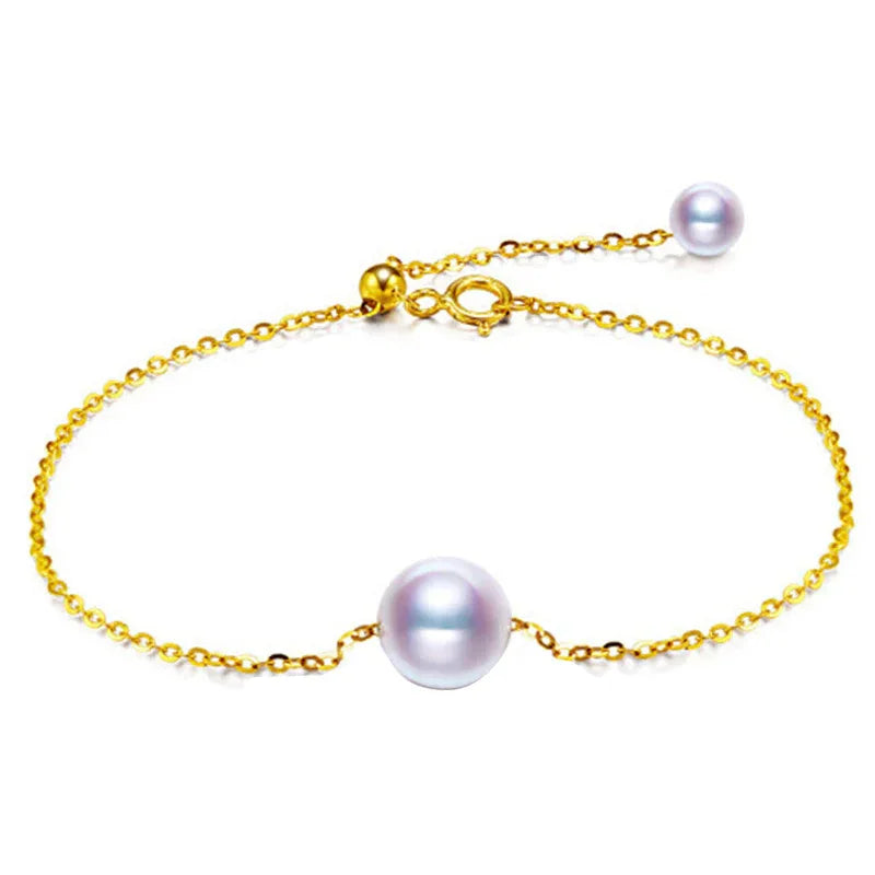 Single 18K Gold Japanese Akoya sea pearl bracelet adjusts natural rose white color gold flawless bulb - AURIEVAA