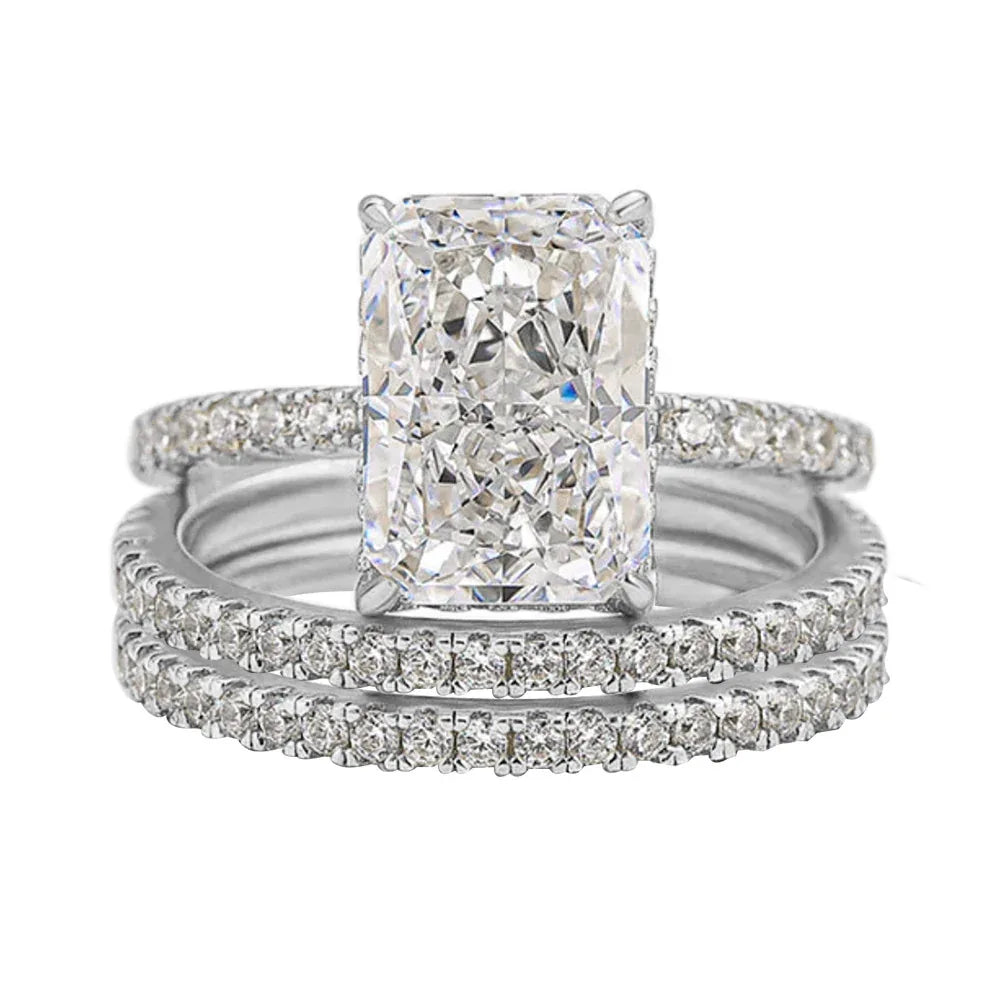 S925 Sterling Silver Super Shiny Ice Flower Cut Zircon Ring Suit - AURIEVAA