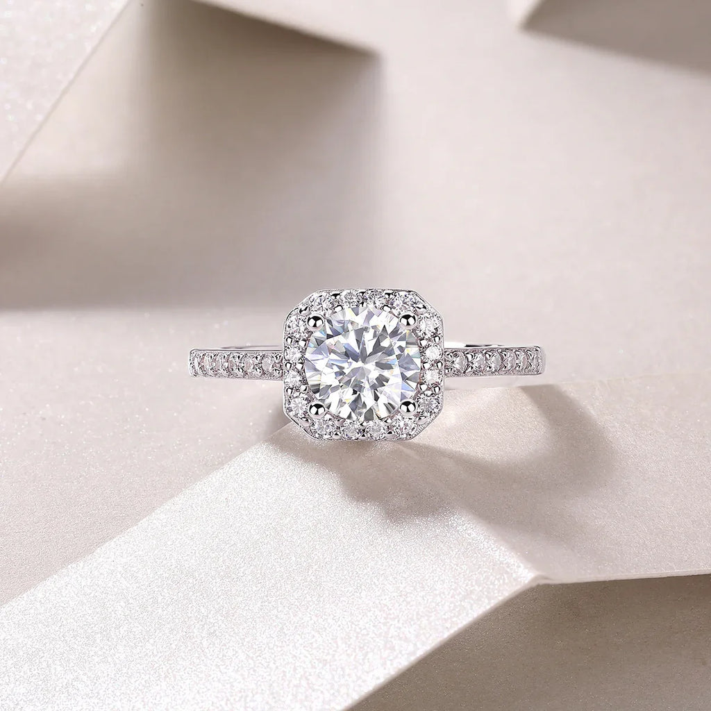 A Wonderful Connection - A Wedding Ring Set With 1-carat Top-quality Moissanite S925 Silver And Platinum-plated Diamond. The Ring Can Be Tested With A Diamond Pen - AURIEVAA