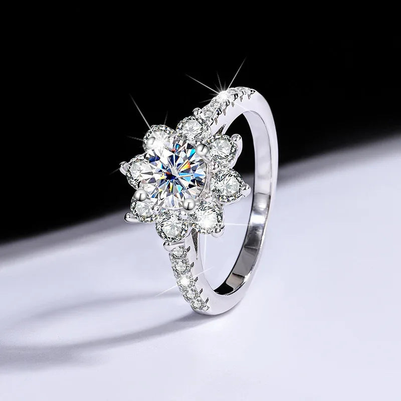 Sterling Silver 925 Moissanite Ring Female Flower Diamond - AURIEVAA