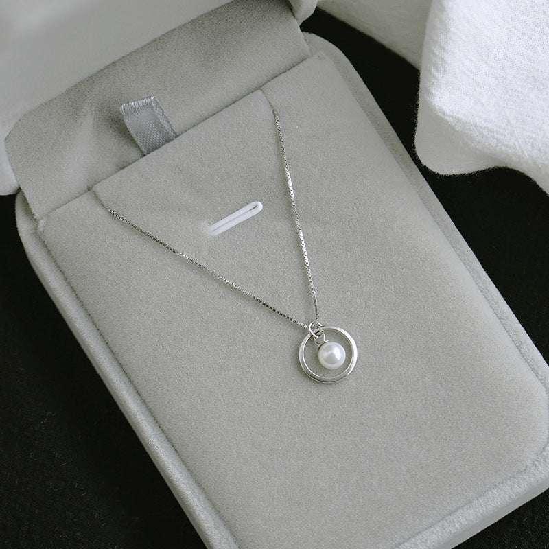 S925 sterling silver circle pearl necklace female Korean simple light bulb clavicle chain short sweet gas 7252 - AURIEVAA