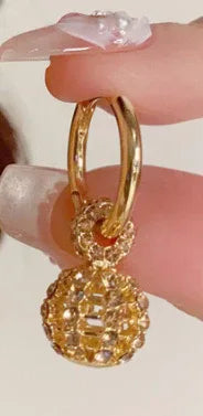 Coffee Color Full Diamond Hollow Ball Ball Ear Clip - AURIEVAA