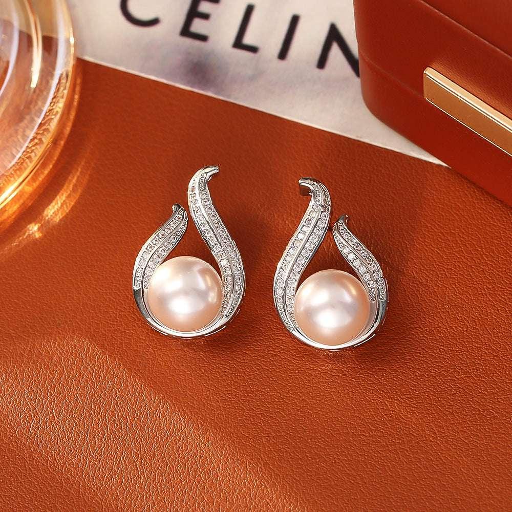 Glass Pearl Stud Earrings High-end Fashion Exquisite - AURIEVAA