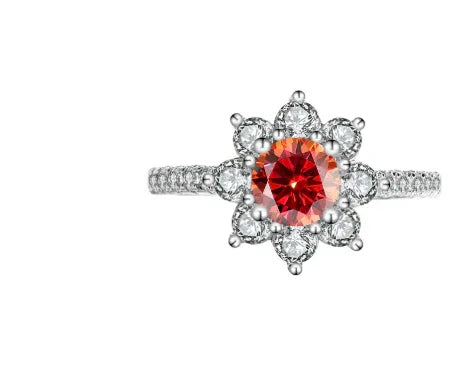 Sterling Silver 925 Moissanite Ring Female Flower Diamond - AURIEVAA