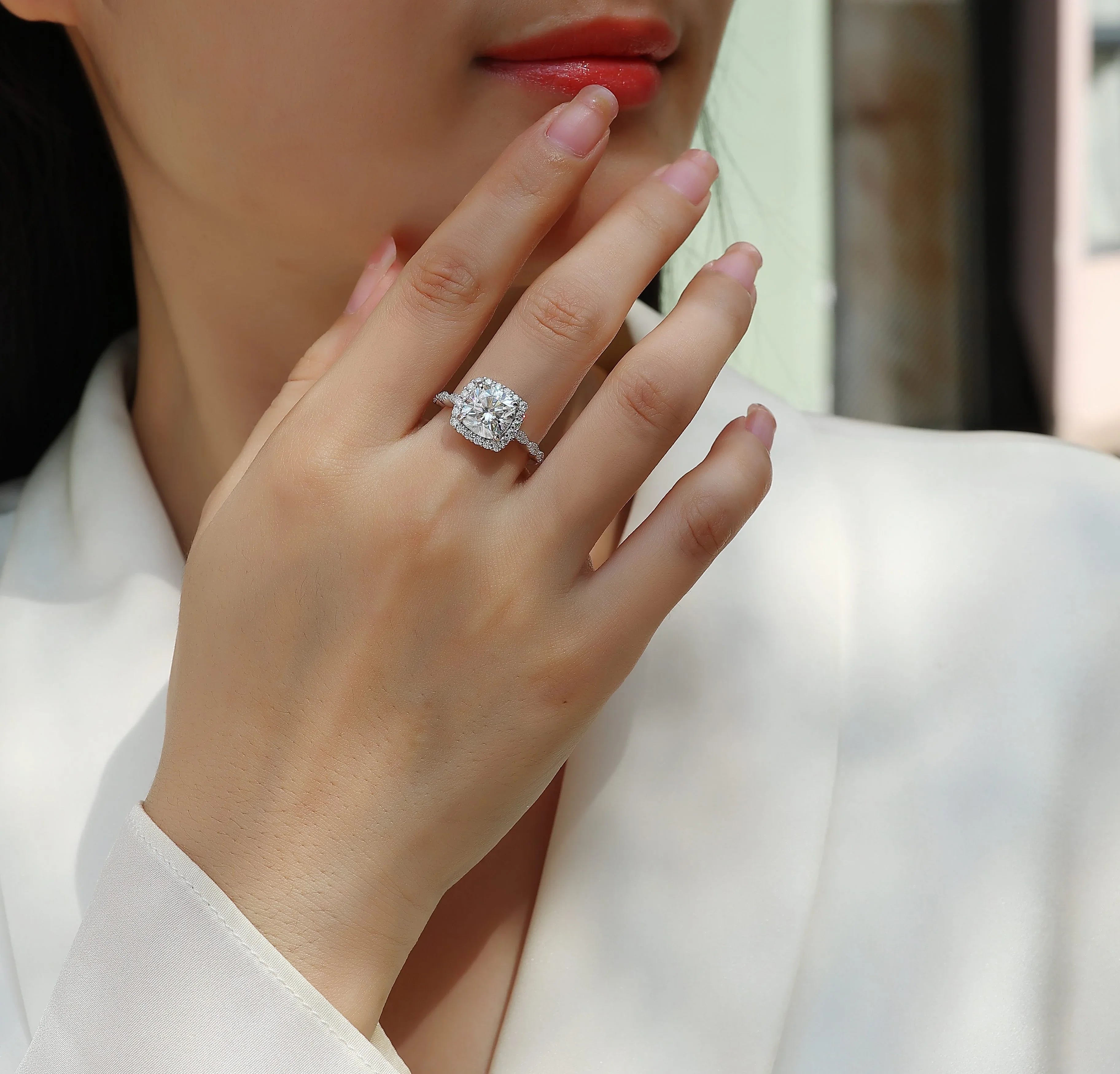 Gorgeous Square Diamond - Set With Moissan S925 Sterling Silver And Platinum-plated Diamond Ring - AURIEVAA