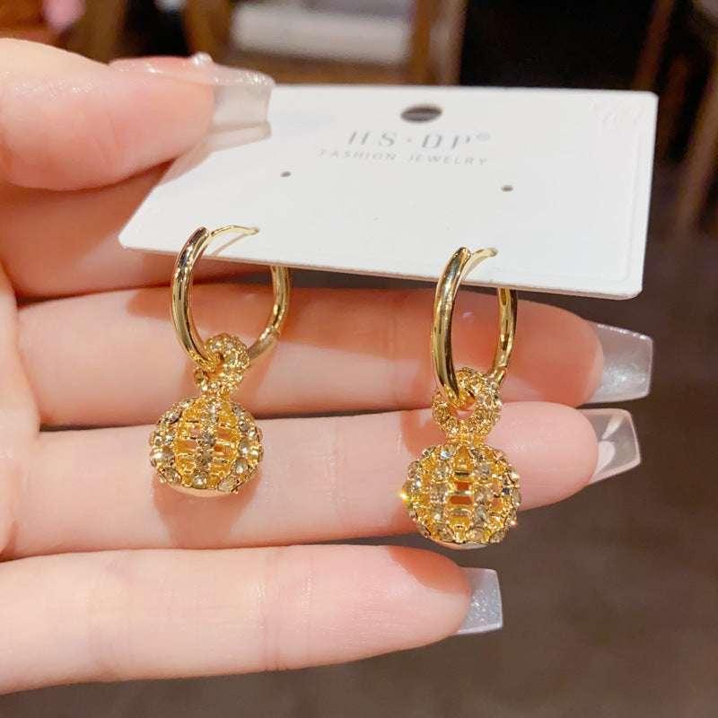 Coffee Color Full Diamond Hollow Ball Ball Ear Clip - AURIEVAA