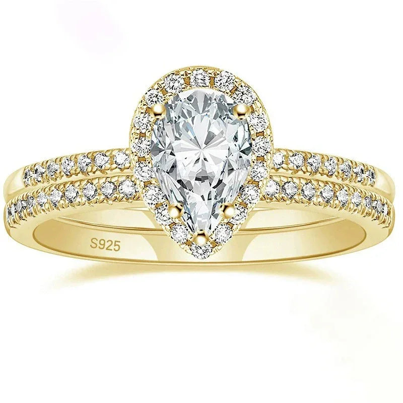 S925 Inlaid Water Drop Pear-shaped Zircon Women's Ring - AURIEVAA