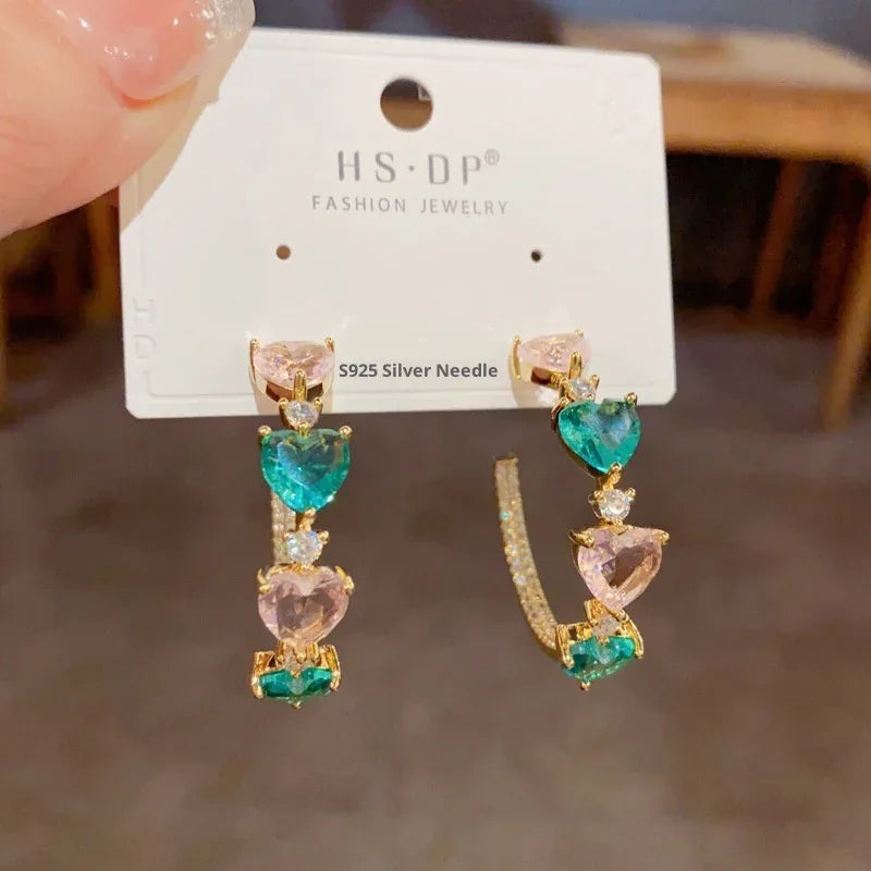 Colored Loving Heart C- Shaped Ear Ring - AURIEVAA