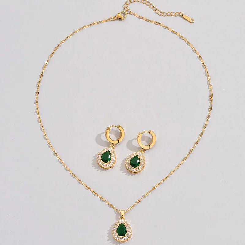 Retro Hong Kong Style Jade White Suit Necklace Earrings All-match Jewelry - AURIEVAA