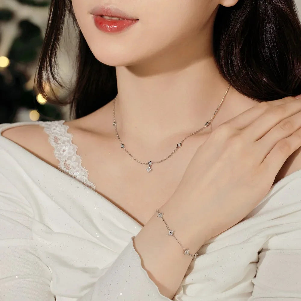 S925 Sterling Silver Necklace Bracelet Female Starry Design Zircon - AURIEVAA