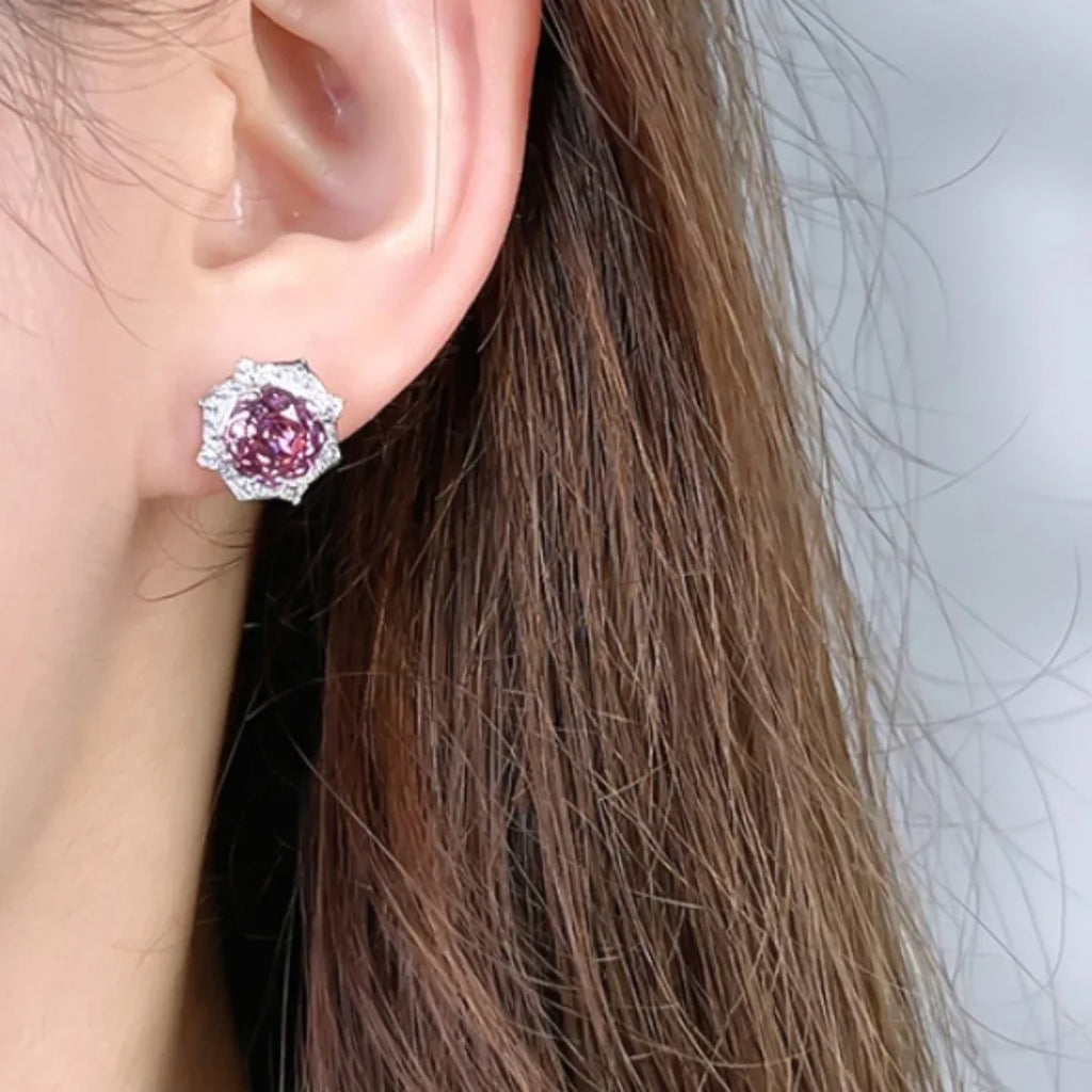Purple Flower Earrings 925 Silver Inlaid With High Carbon Diamonds - AURIEVAA