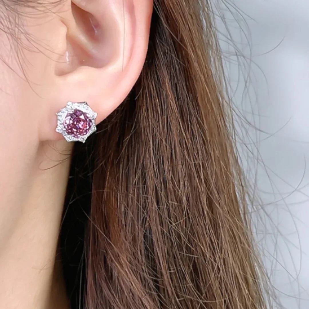 Purple Flower Earrings 925 Silver Inlaid With High Carbon Diamonds - AURIEVAA