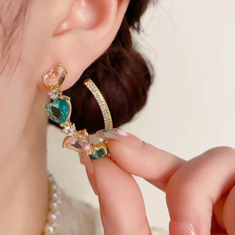 Colored Loving Heart C- Shaped Ear Ring - AURIEVAA