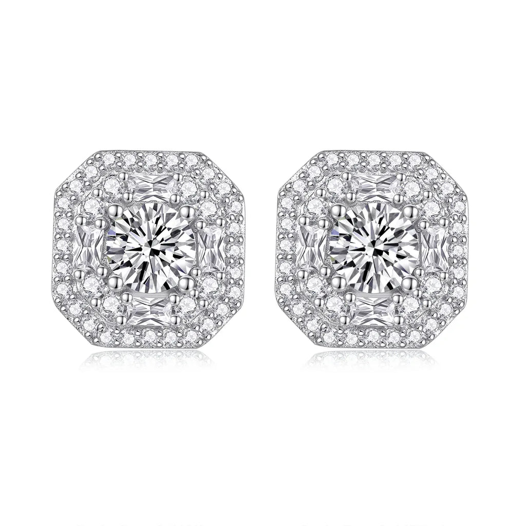 Large Diamond Set With Moissanite Silver Earrings Luxury Fashion Diamond Stud Earrings - AURIEVAA