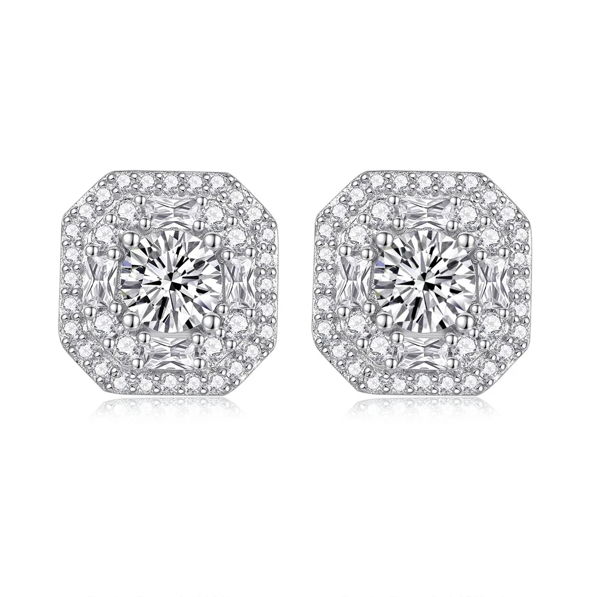 Large Diamond Set With Moissanite Silver Earrings Luxury Fashion Diamond Stud Earrings - AURIEVAA