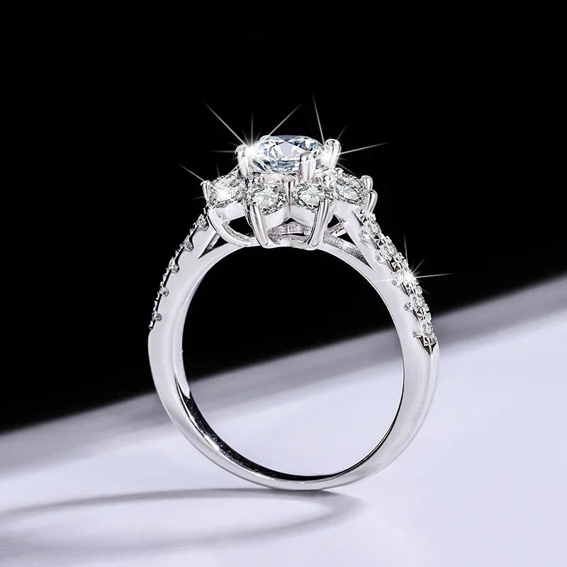 Sterling Silver 925 Moissanite Ring Female Flower Diamond - AURIEVAA