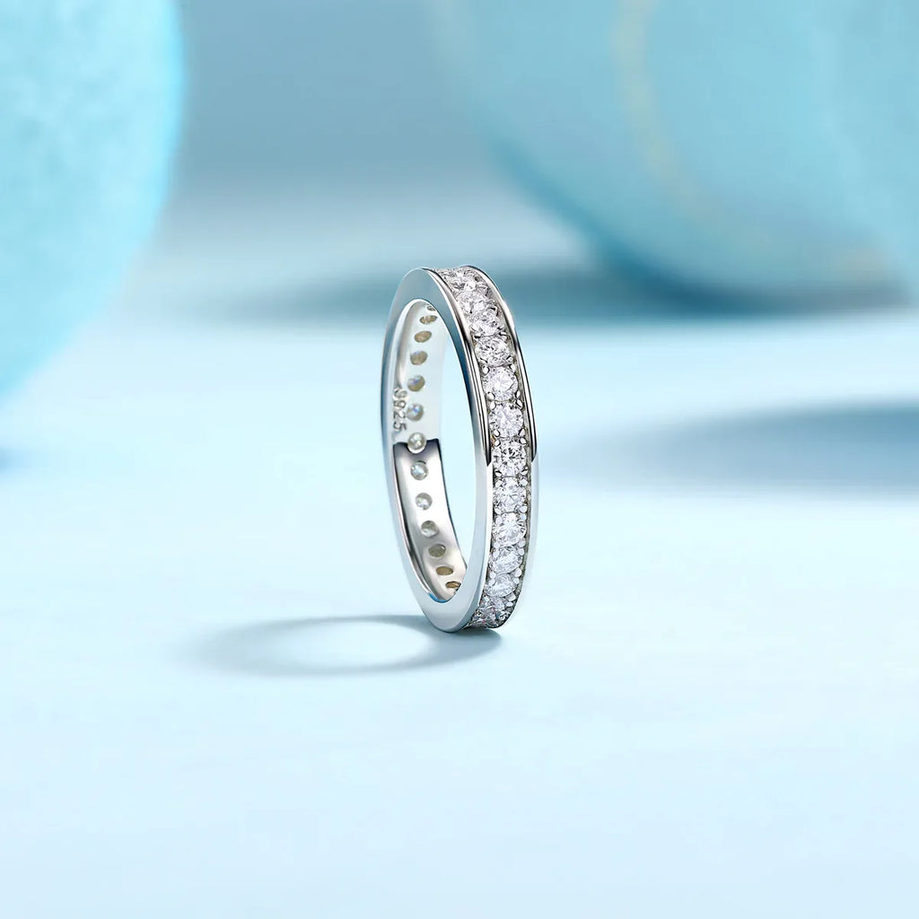 Trajectory - Set With Top-quality Moissanite S925 Silver And Platinum-plated Diamond Wedding Ring, The Ring Can Be Tested With A Diamond Pen In Gold And Rose Gold - AURIEVAA