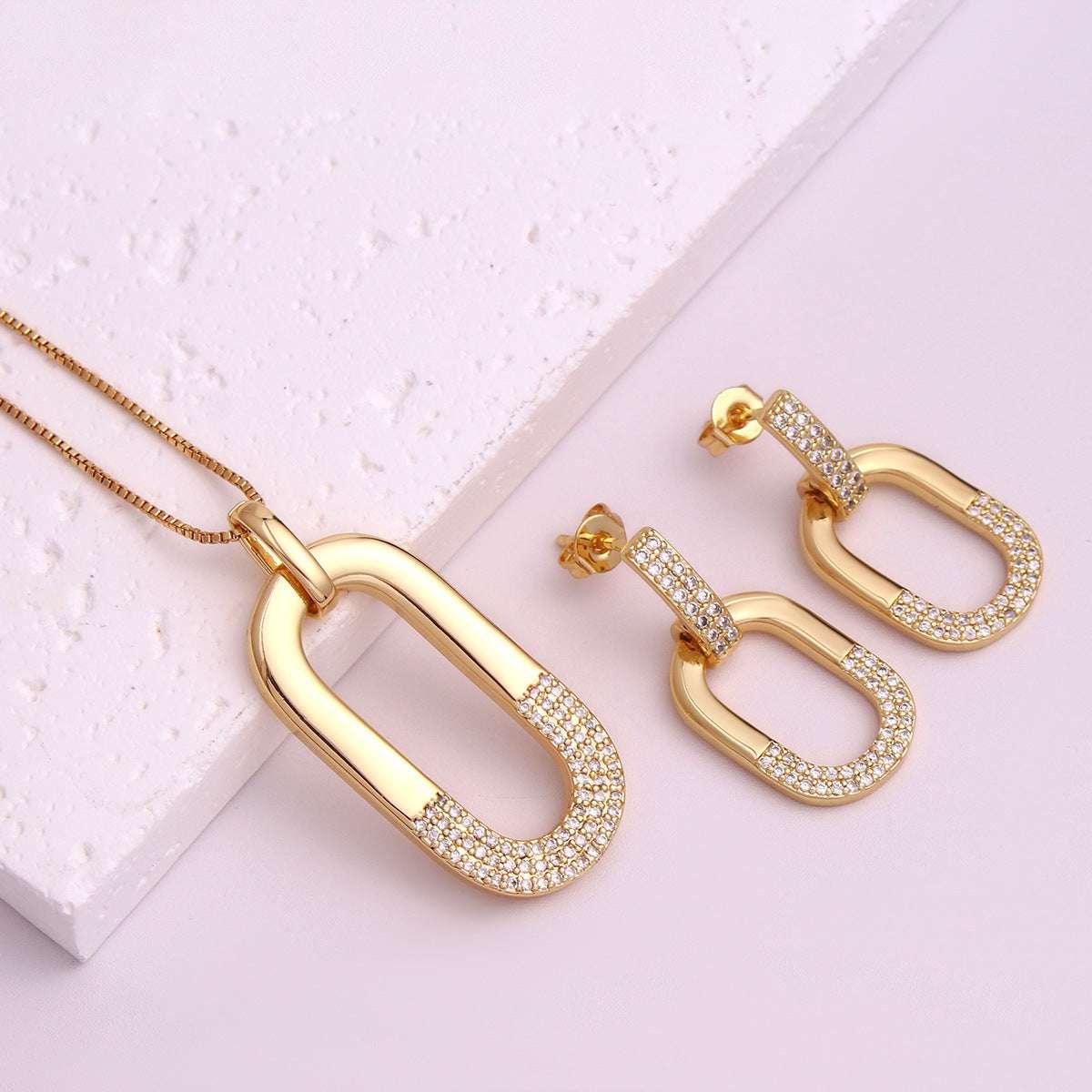 Oval Inlaid Zircon Ear Stud Necklace Female - AURIEVAA