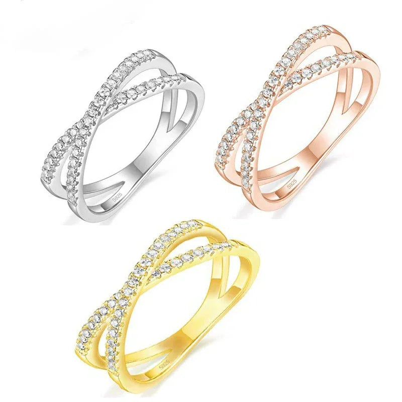 S925 Sterling Silver Female Ring Double Row Diamond Zircon - AURIEVAA