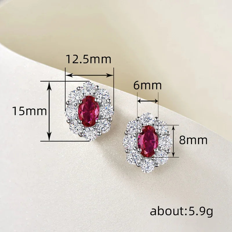 Simulated Ruby Oval Fashion Trendy Temperament Earrings - AURIEVAA
