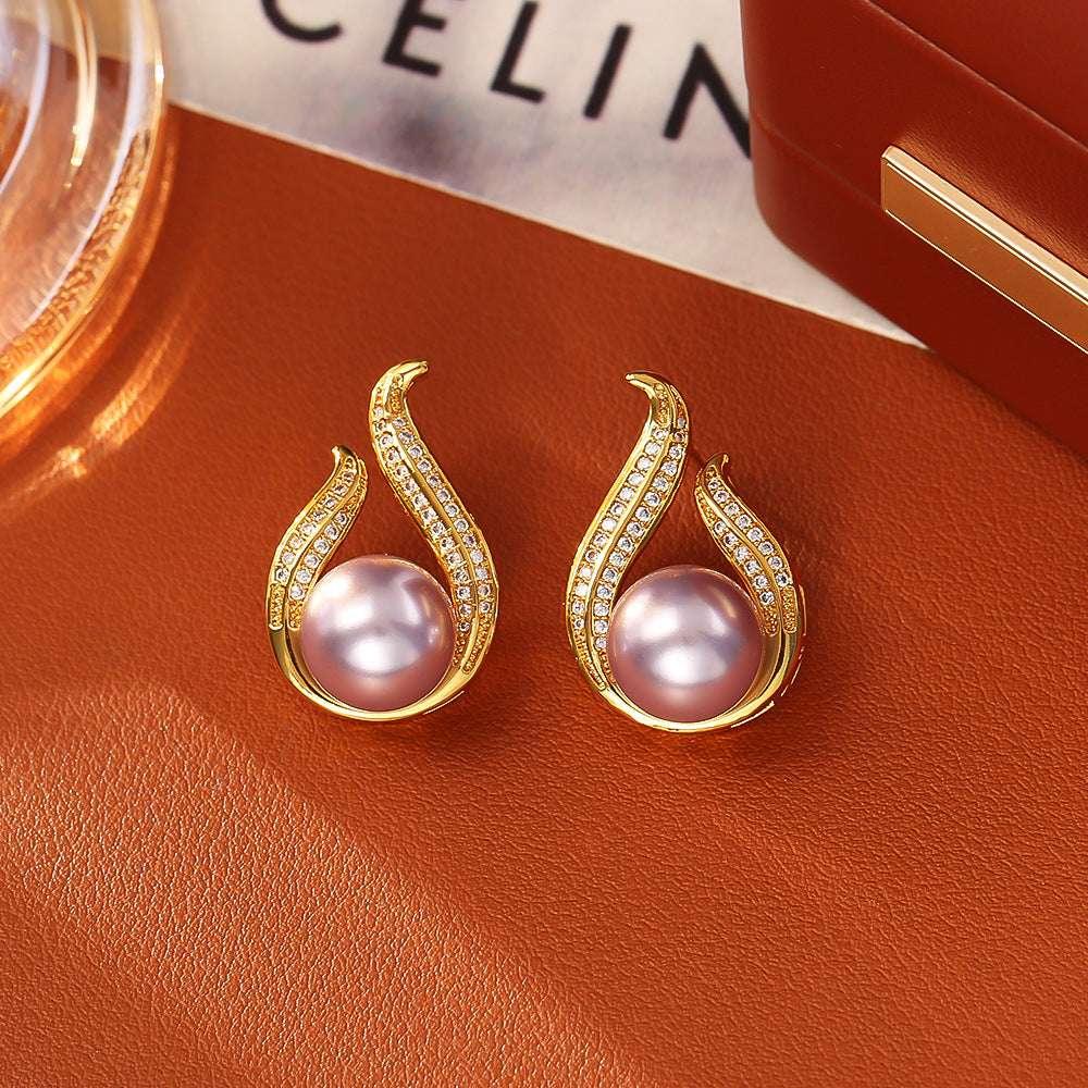 Glass Pearl Stud Earrings High-end Fashion Exquisite - AURIEVAA