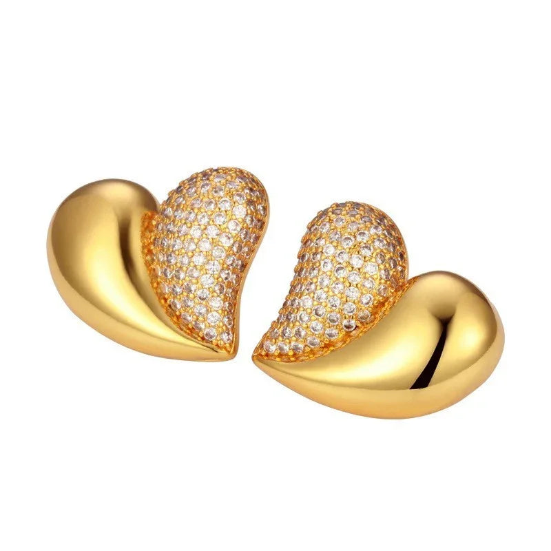 New Fashion Diamond Love Heart Stud Earrings Women's High Sense - AURIEVAA