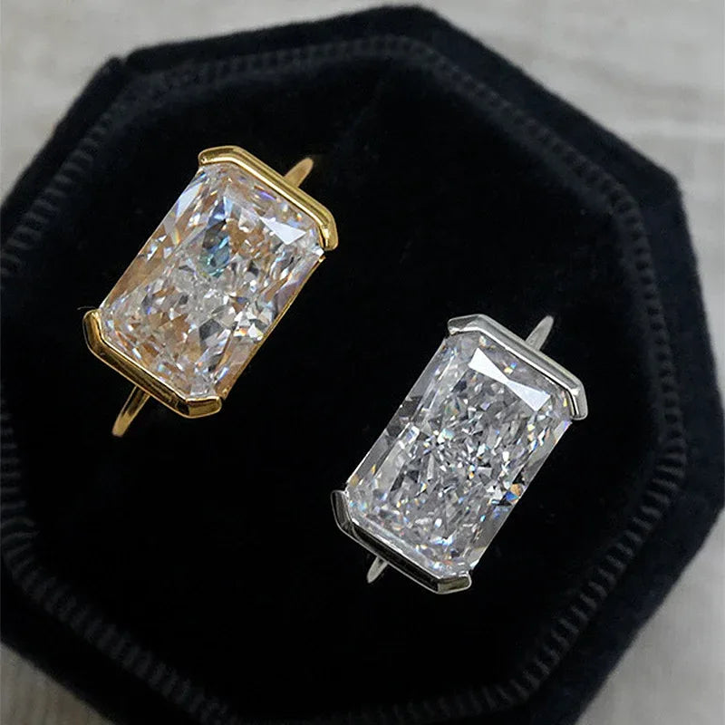 S925 Silver Plated Inlaid 7 11mm Rectangular Ice Flower Cut Ring - AURIEVAA