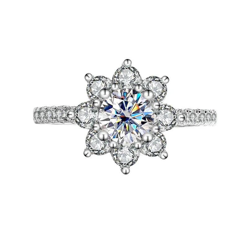 Sterling Silver 925 Moissanite Ring Female Flower Diamond - AURIEVAA