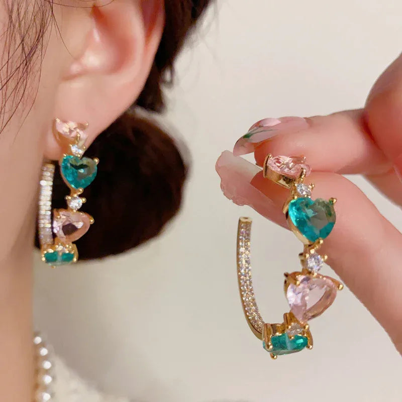 Colored Loving Heart C- Shaped Ear Ring - AURIEVAA