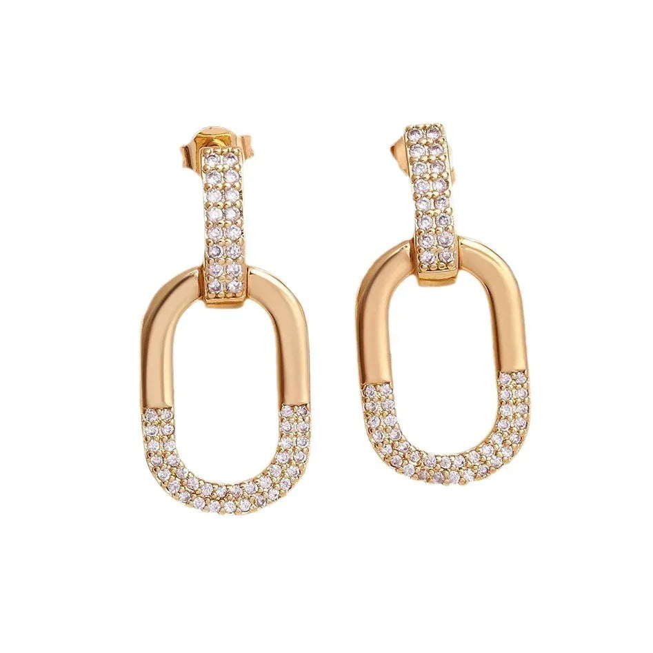 Oval Inlaid Zircon Ear Stud Necklace Female - AURIEVAA