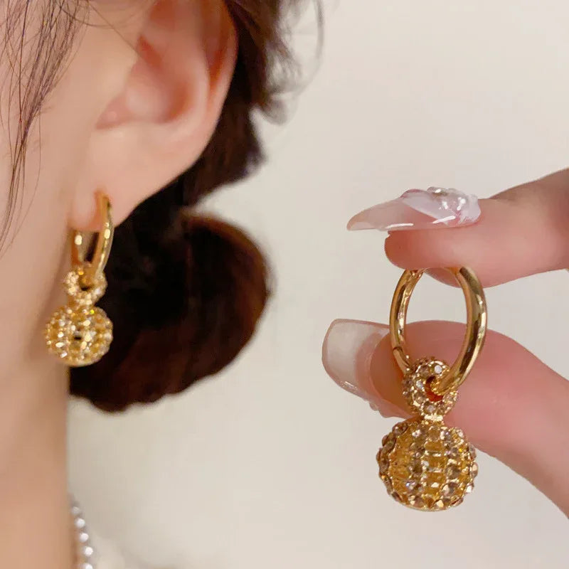 Coffee Color Full Diamond Hollow Ball Ball Ear Clip - AURIEVAA