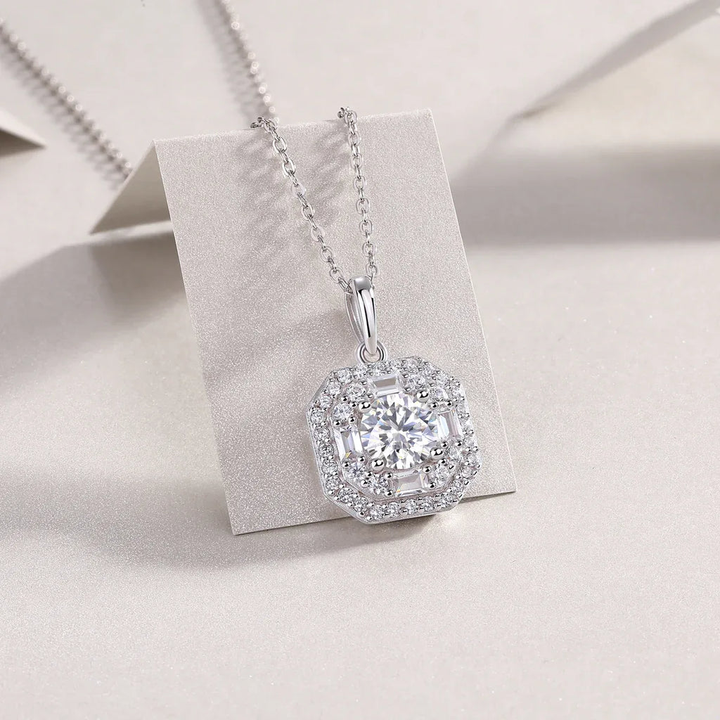 Small Square Bag Luxury Fashion Diamond Pendant Necklace Set With Mosan Diamond Silver Ornaments - AURIEVAA