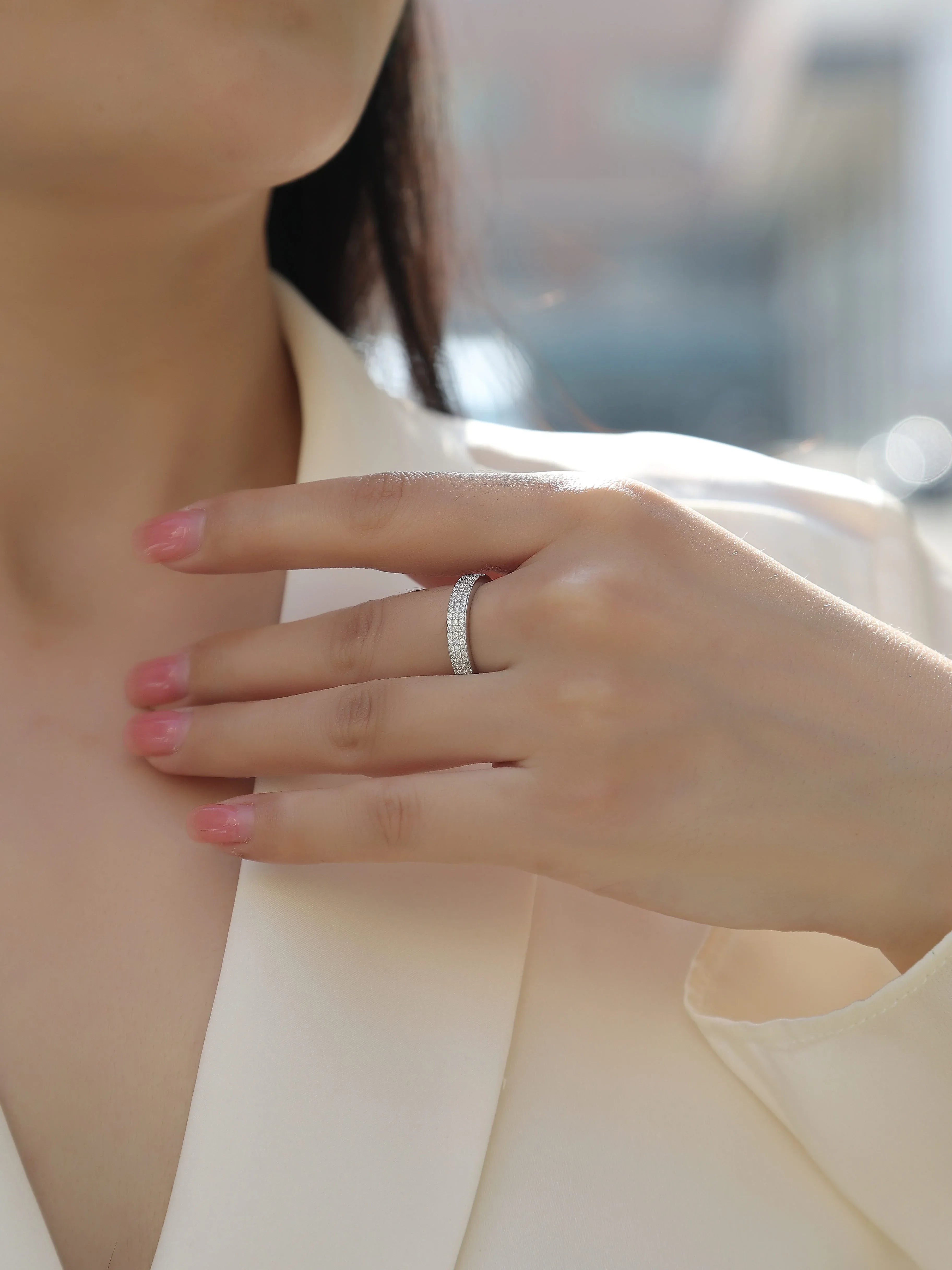 Dancing Gracefully - A Wedding Ring Set With Top-quality Moissanite S925 Silver And Platinum-plated Diamond. The Ring Can Be Tested With A Diamond Pen In Yellow Gold And Rose Gold - AURIEVAA