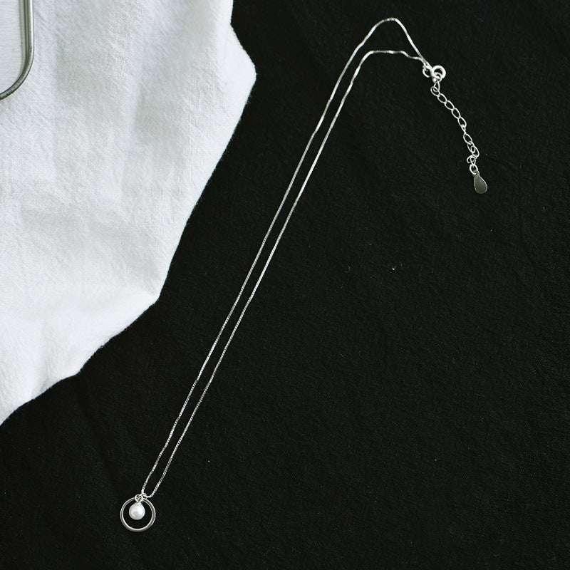 S925 sterling silver circle pearl necklace female Korean simple light bulb clavicle chain short sweet gas 7252 - AURIEVAA